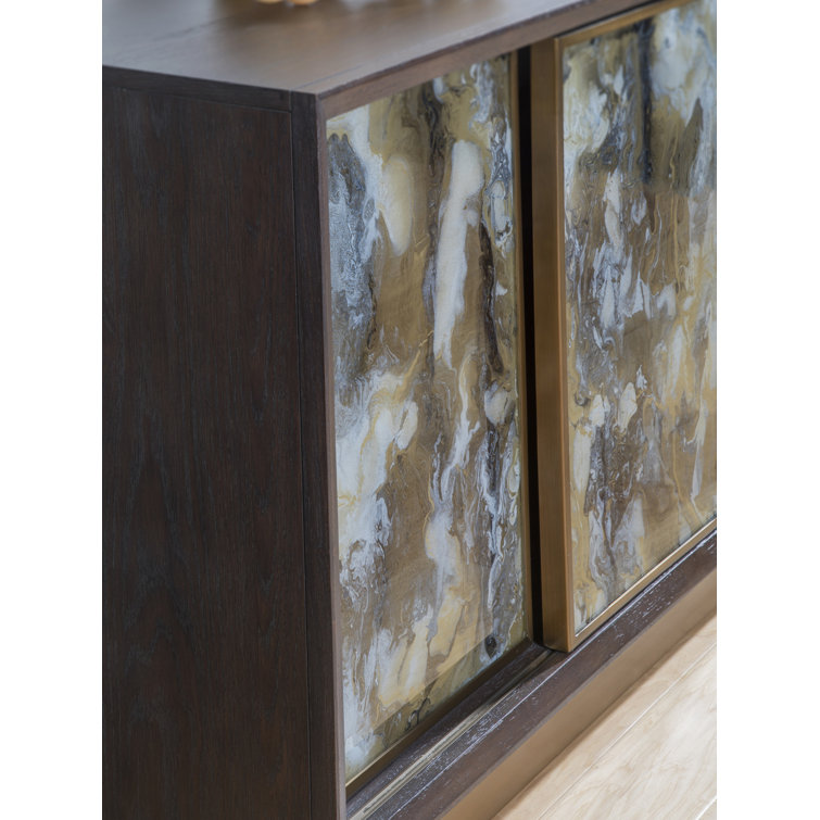 Transitional White Oak Media Console with Brass Accents