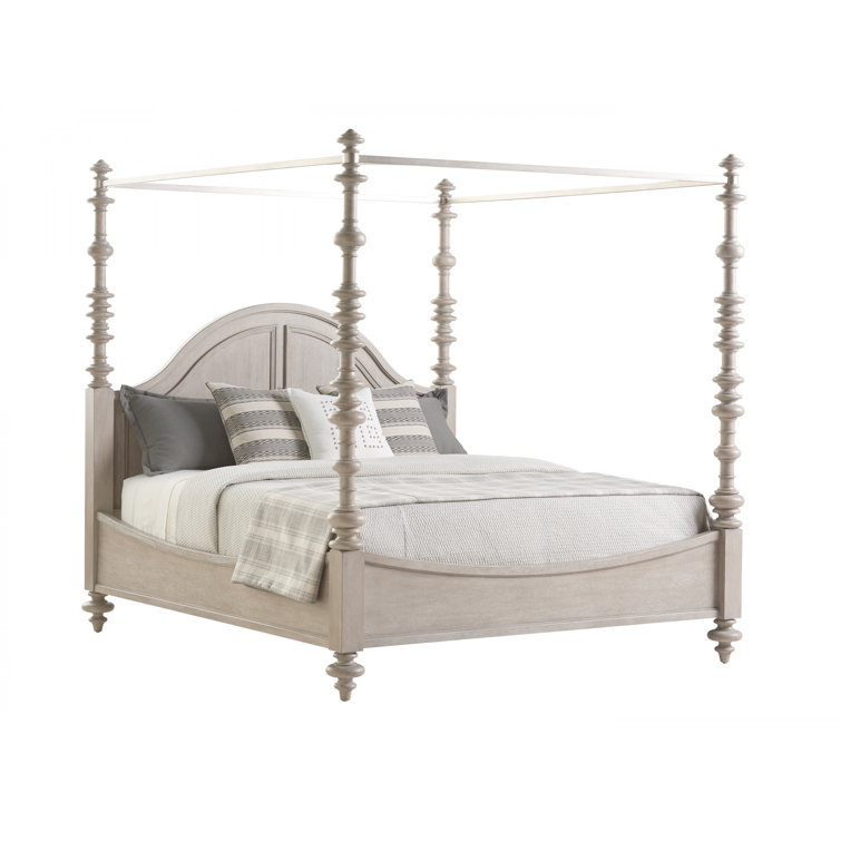 Beige Wood California King Poster Bed with Canopy