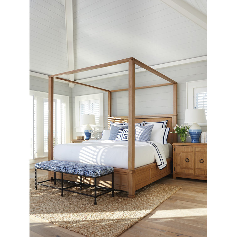 Newport Blue and White Cotton Upholstered Bed Bench