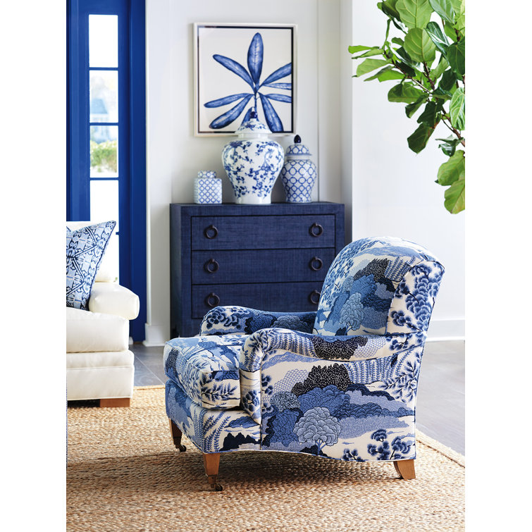 Gray Stripe Upholstered Armchair with Brass Casters