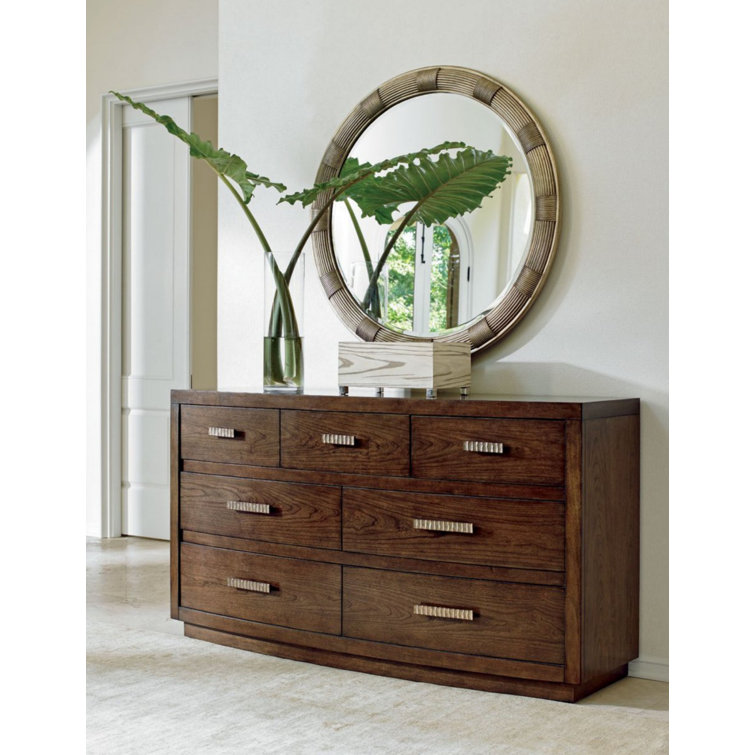Transitional Beverly Round Wood & Silver Leaf Dresser Mirror 42.5"