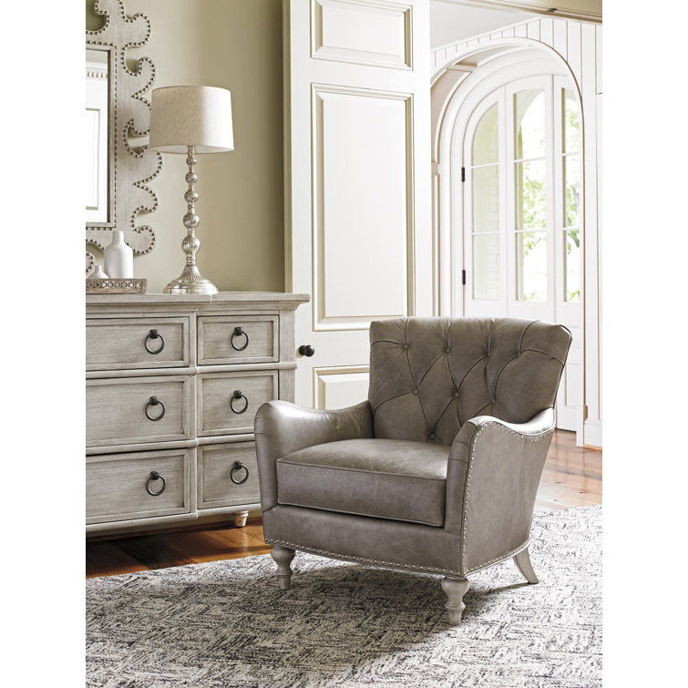 Westcott Gray Leather Tufted Accent Chair