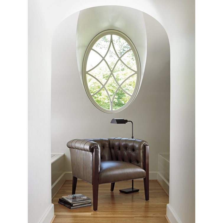 Arlington Millstone Leather Barrel Chair with Mahogany Legs