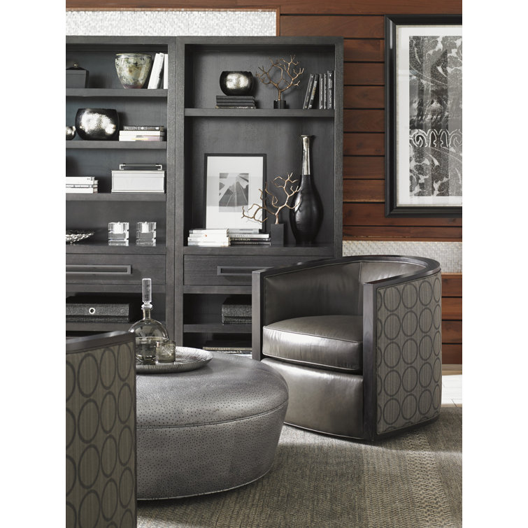 Claudia Round Tufted Gray Genuine Leather Ottoman