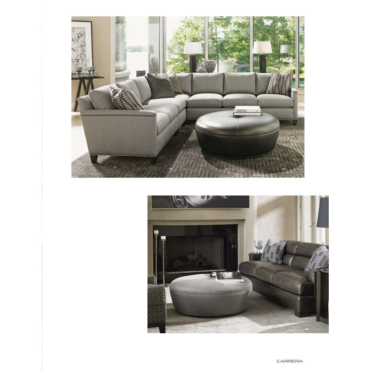 Claudia Round Tufted Gray Fabric Ottoman