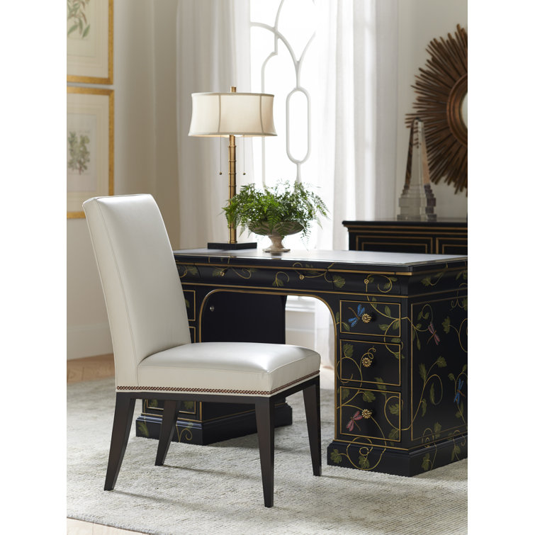 Lowell Upholstered Black Leather Dining Chair with Nailhead Trim