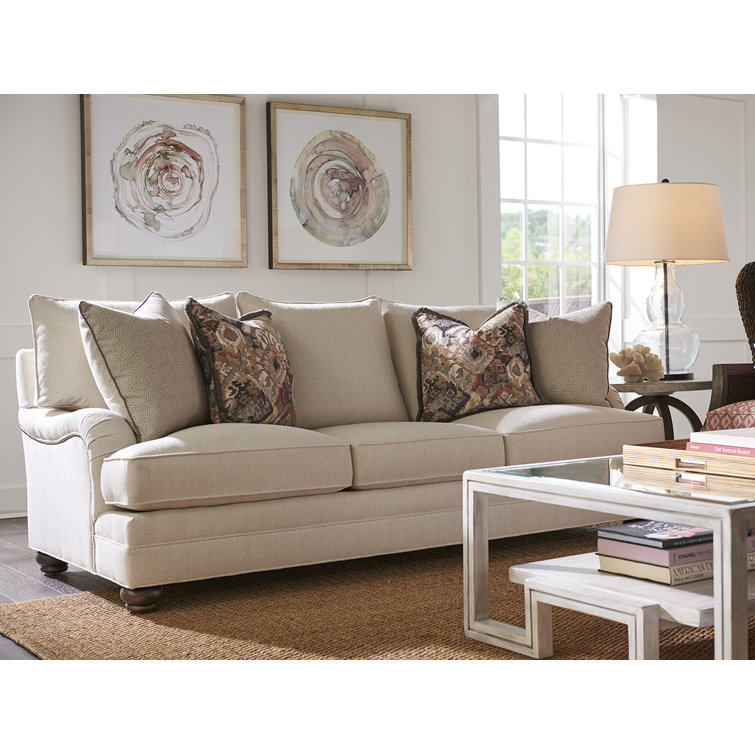 Cream Transitional Pillow Back Sofa with Nailhead Trim 95"