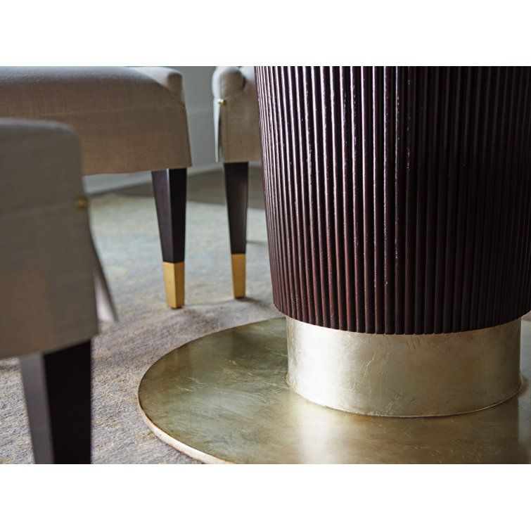 Waldorf 60" Round Walnut & Marble Dining Table with Silver Accents