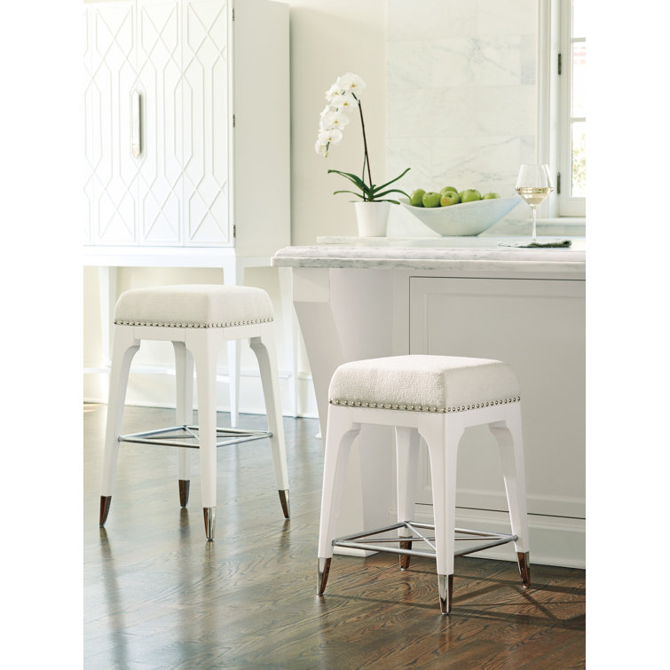 White Wood and Metal Transitional Counter Stool
