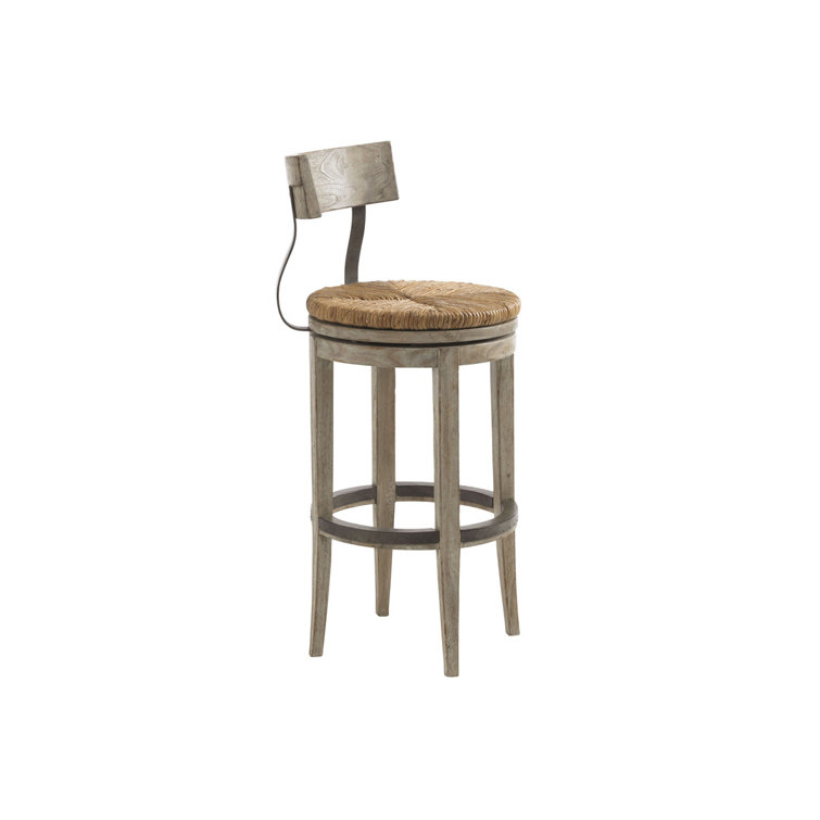 Rustic Driftwood Brown Swivel Bar Stool with Metal Accents
