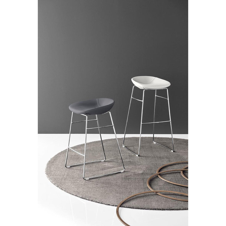 Palm White and Silver Metal Counter Stool
