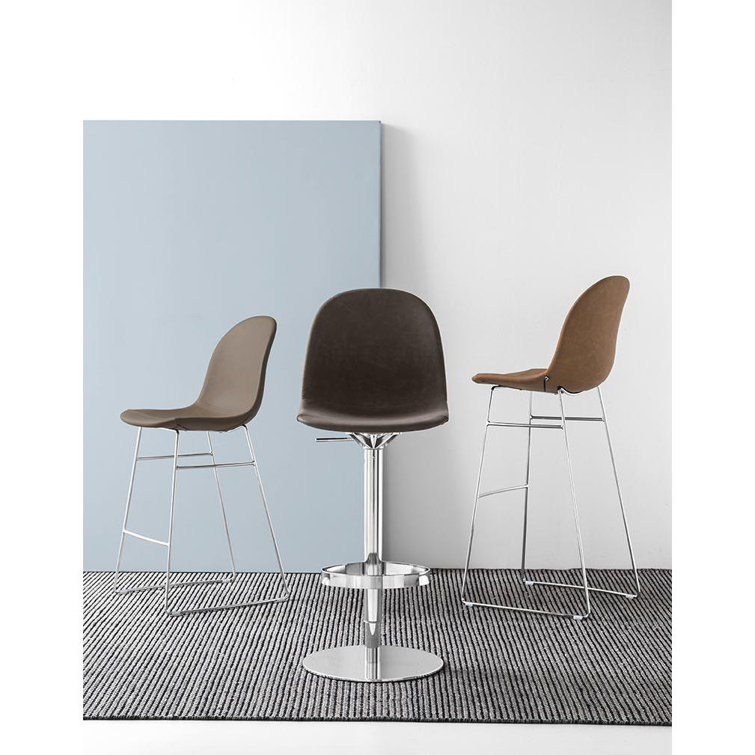 Gray Metal Bar Stool with Chromed Frame