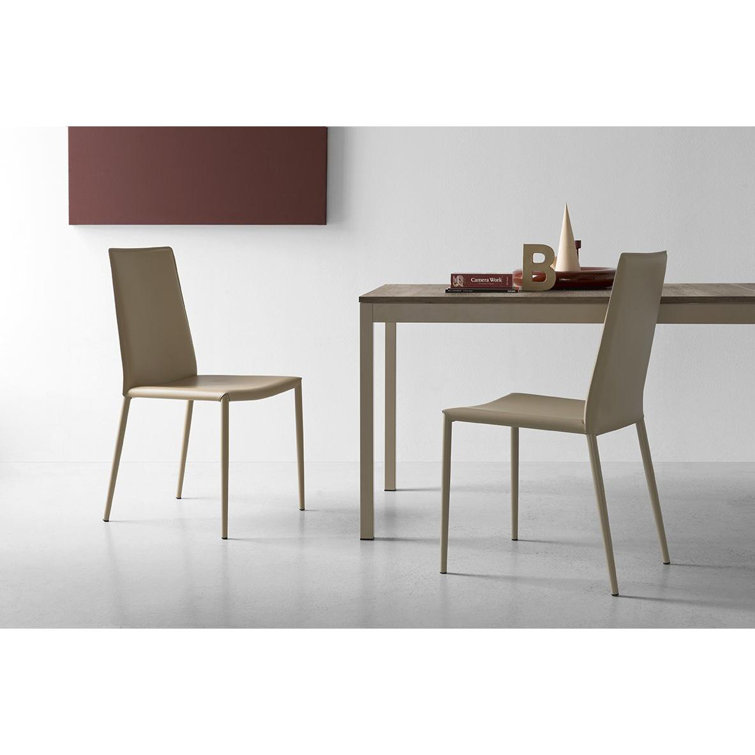 Tan High Back Upholstered Leather Dining Chair