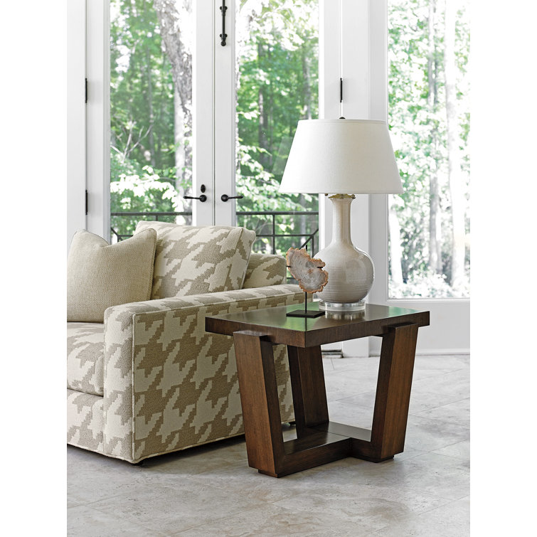 Brown Wood and Stone Rectangular End Table