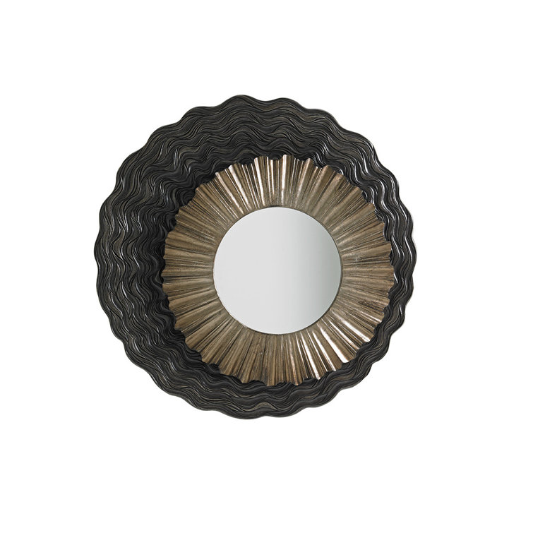 Transitional Round Wood & Silver 38" Wall Mirror