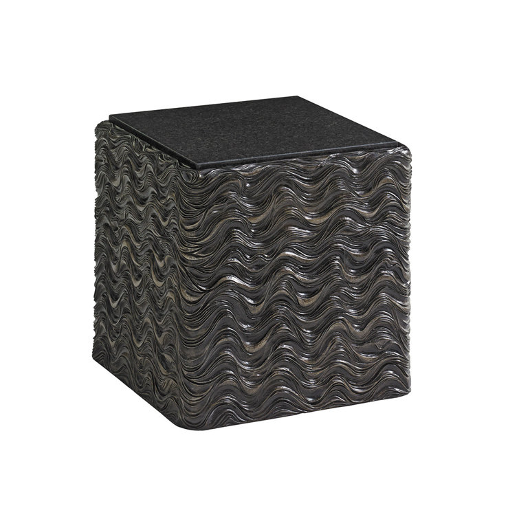 Transitional Black Pearl Stone & Metal Square End Table