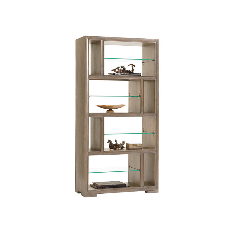 Taupe Gray Adjustable Wood and Glass Open Bookcase