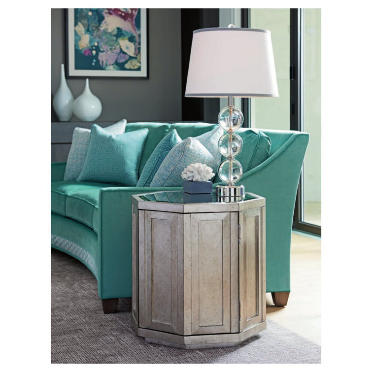 Contemporary Beige Silver Octagonal Wood Metal Storage Table
