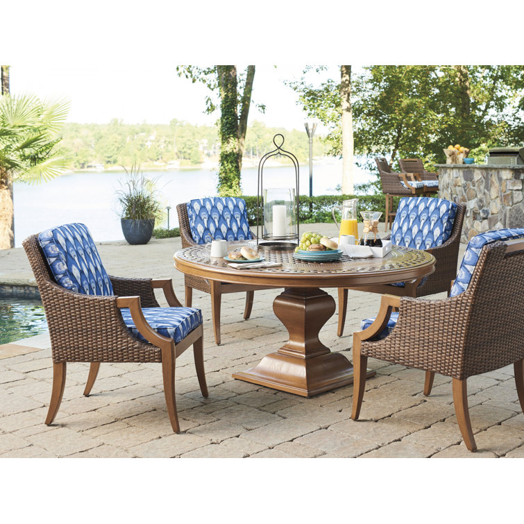Harbor Isle Modern Basket Weave Arm Dining Chair in Rich Walnut