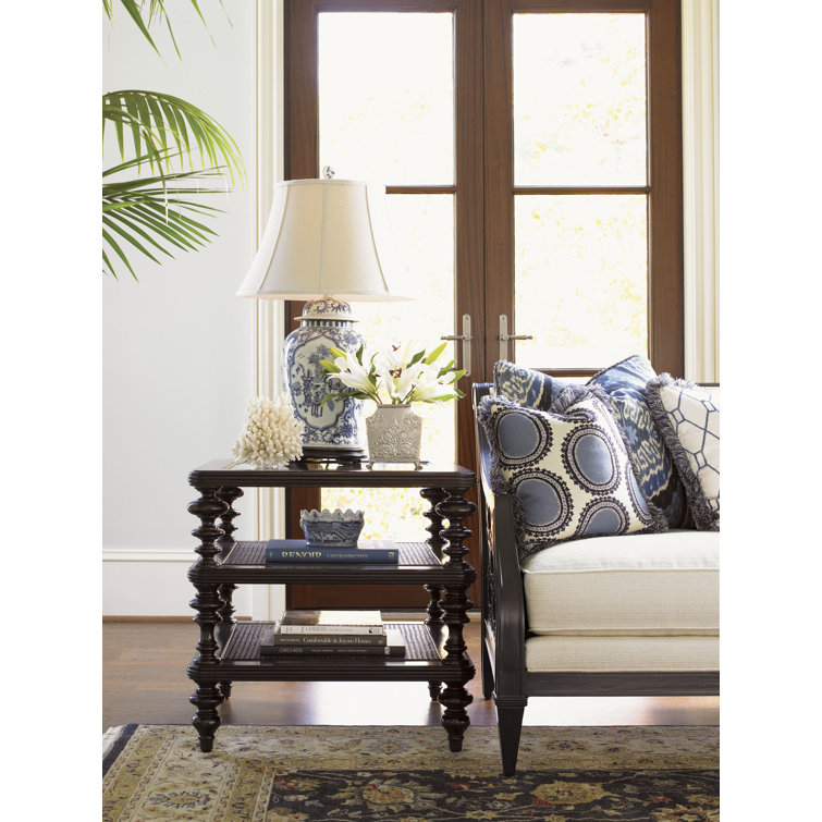 Traditional Brown Wood and Glass Square Lamp Table