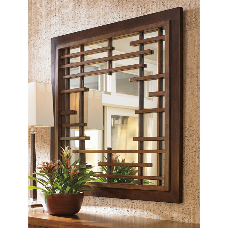 Transitional Brown Wood Rectangular Wall Mirror