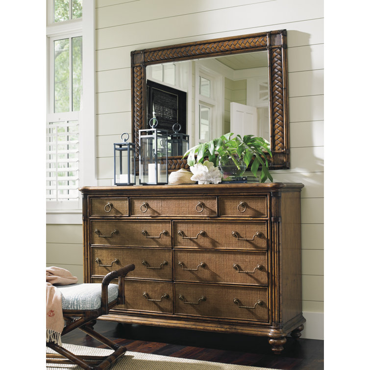 Bali Hai Sunrise 50'' Brown Leather-Wrapped Rectangular Mirror