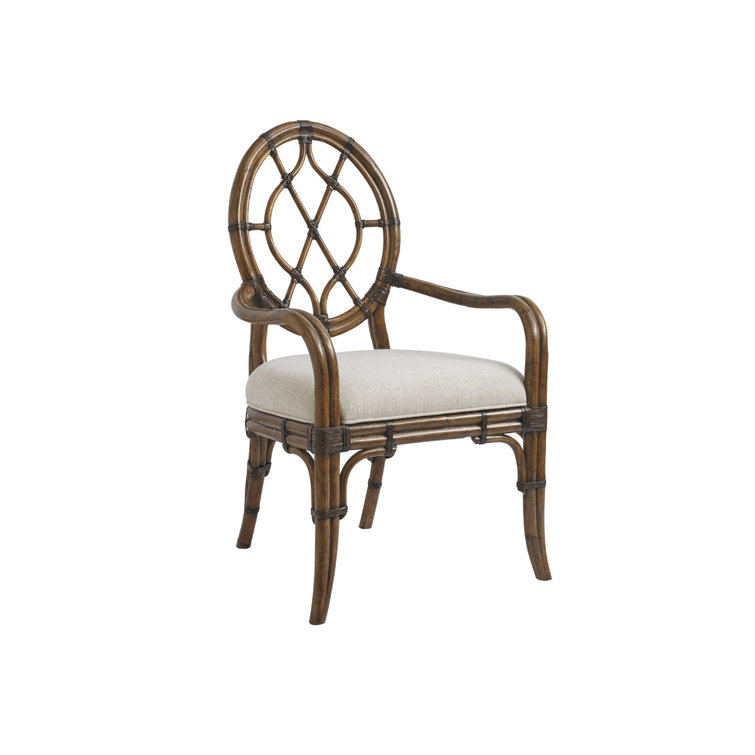 Cream Rattan Cross Back Arm Chair with Upholstered Seat