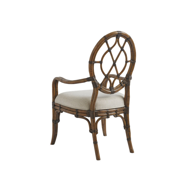 Cream Rattan Cross Back Arm Chair with Upholstered Seat