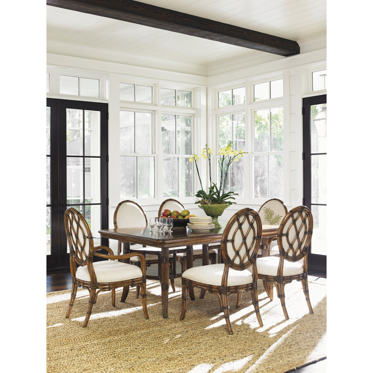 Cream Upholstered Leather and Rattan Side Chair