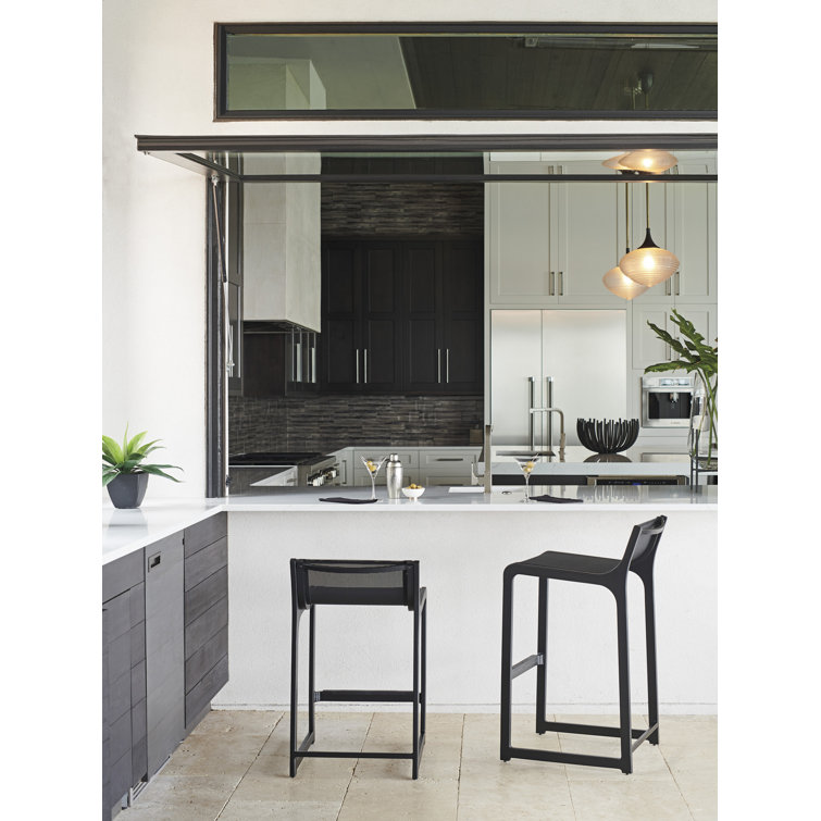 Black Graphite Aluminum and Teak Counter Stool