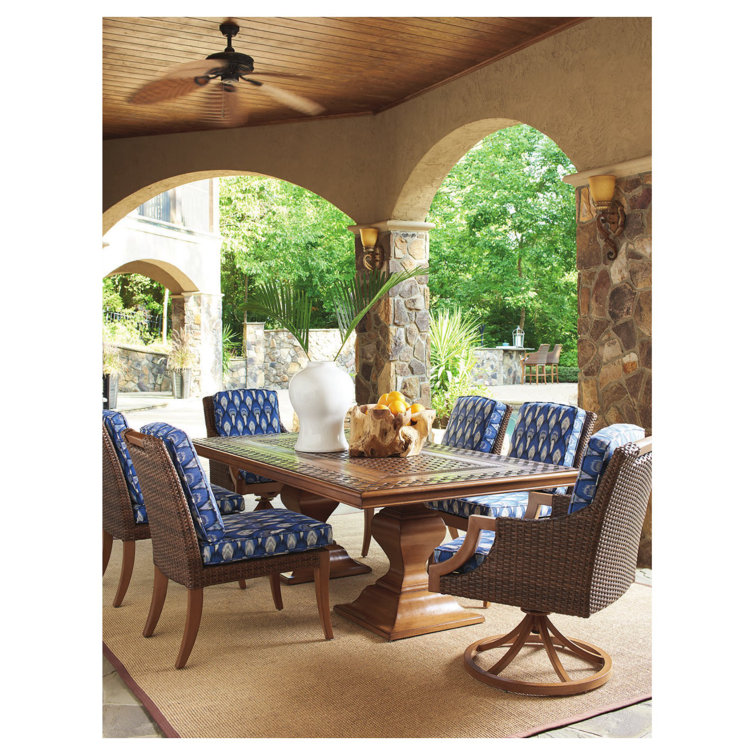 Harbor Isle Modern Basket Weave Arm Dining Chair in Rich Walnut