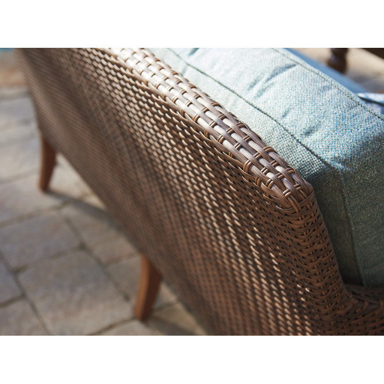 Harbor Isle Walnut Finish Wicker and Metal Love Seat