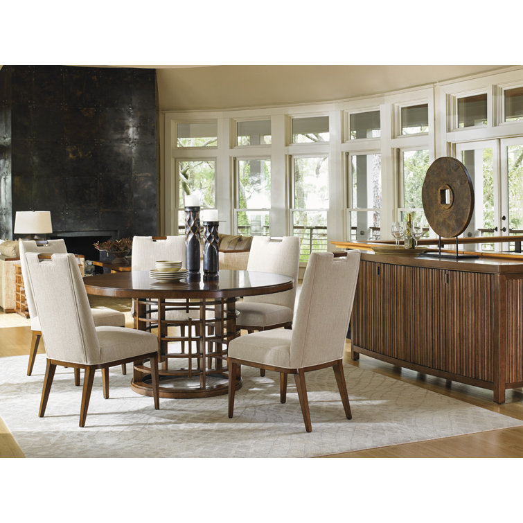 Meridien Round Brown Wood Dining Table with Glass Base