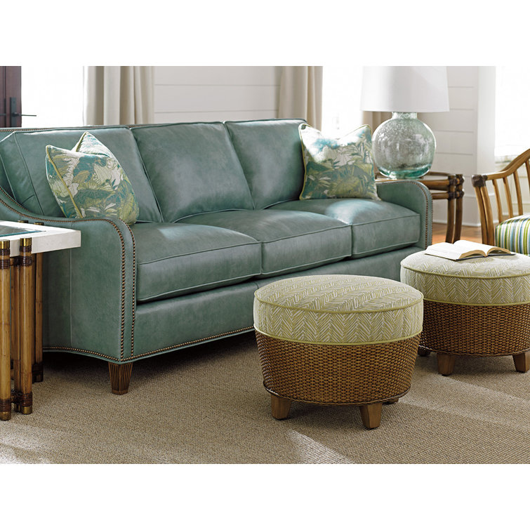 Seaglass Genuine Leather Sofa with Down Fill and Nailhead Accents