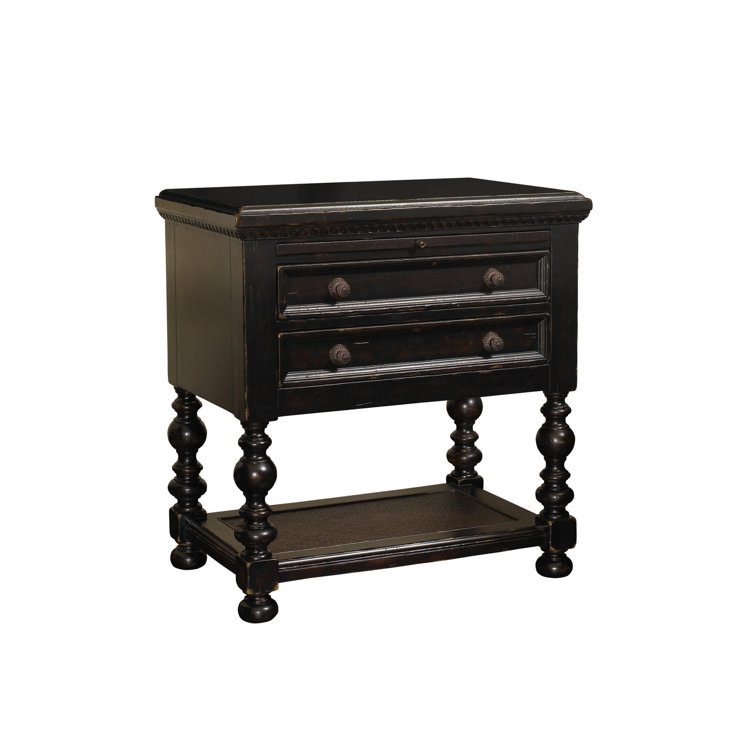 Traditional Black 2-Drawer Nightstand with British Colonial Flair