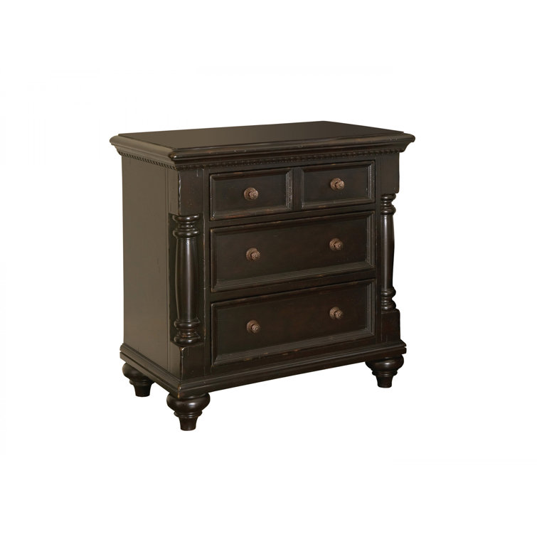 Black Traditional 3-Drawer Nightstand