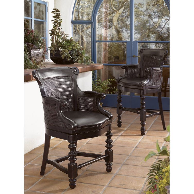 Kingstown 24.75'' Black Leather Swivel Traditional Bar Stool