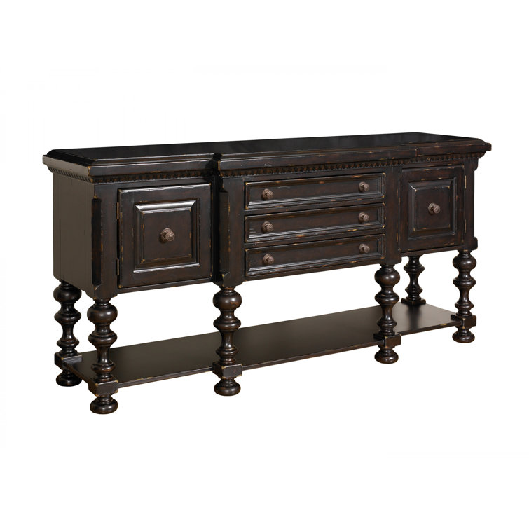 Black Traditional 74" Wooden Huntboard with 3 Drawers