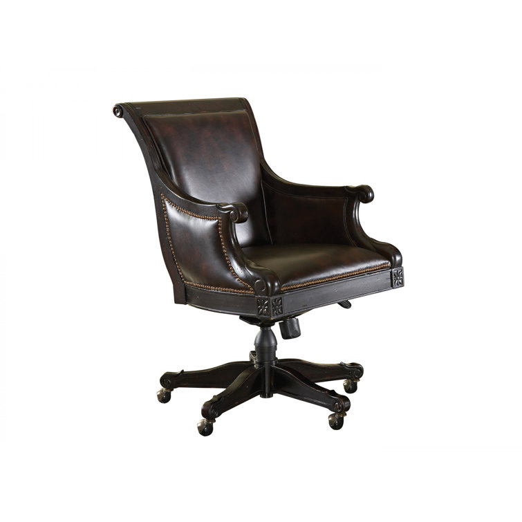 Kingstown Traditional Swivel Task Chair in Leather and Wood