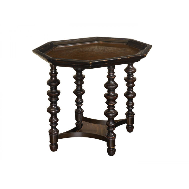 Brown Traditional Octagonal Wood End Table with Storage