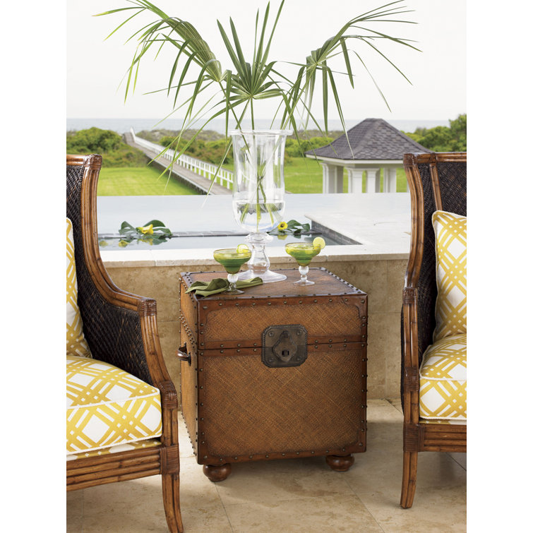 East Cove 24.5" Brown Woven Trunk Table with Leather Strapping