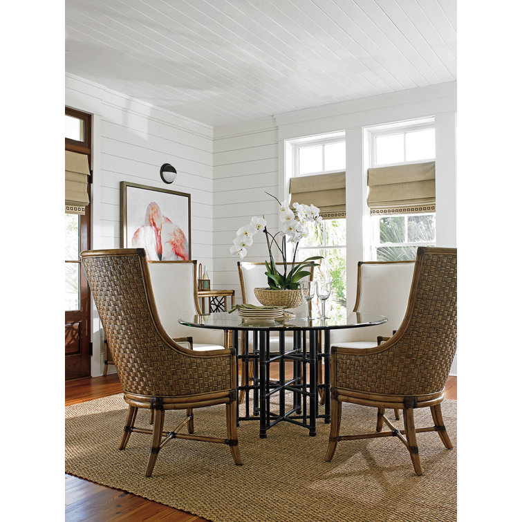 Ivory and Rattan High Back Arm Chair