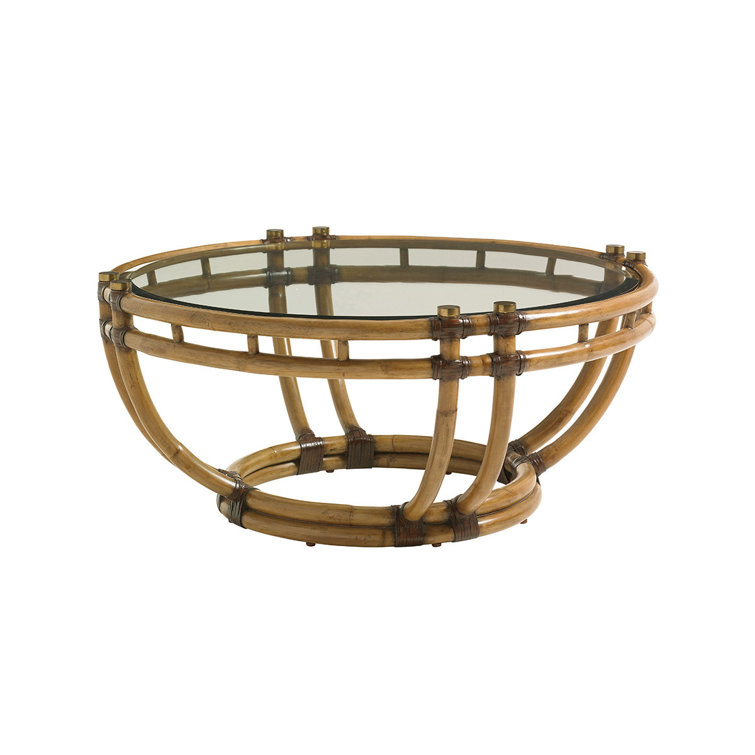 Transitional 42" Round Wood & Metal Cocktail Table in Warm Umber