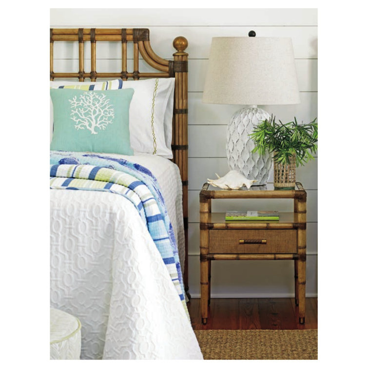 Twin Palms Leather-Wrapped Bamboo Twin Headboard in Gold Leaf
