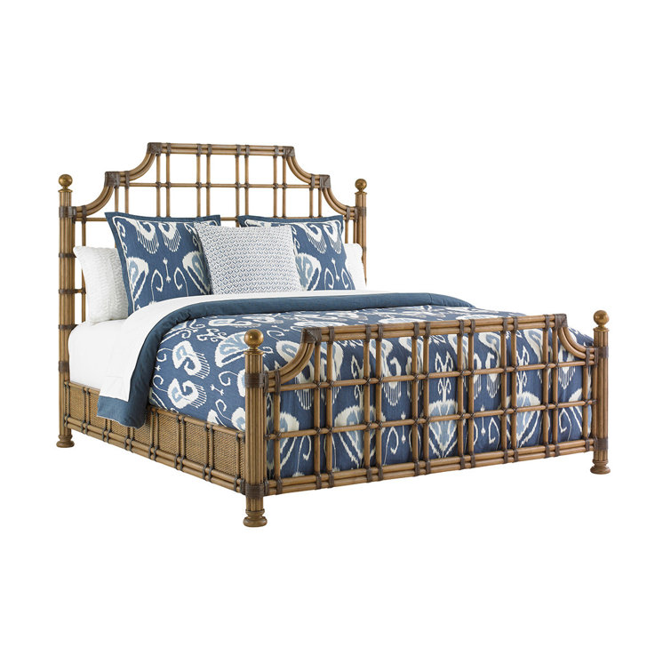 Queen Brown Rattan Poster Bed with Headboard