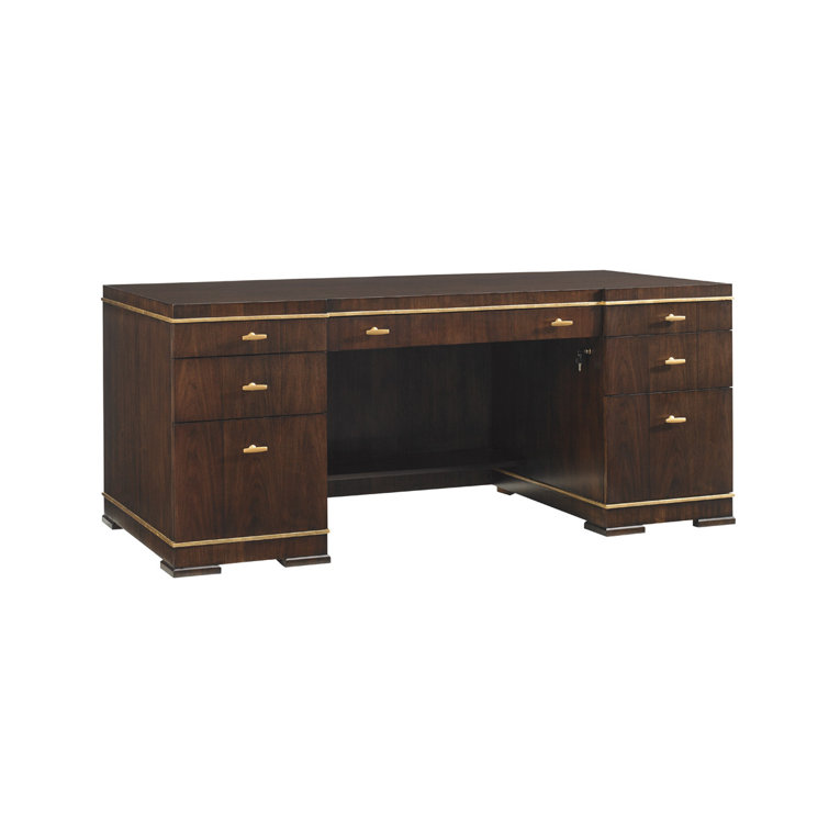 Brown Wood Executive Desk with Drawers and Keyboard Tray