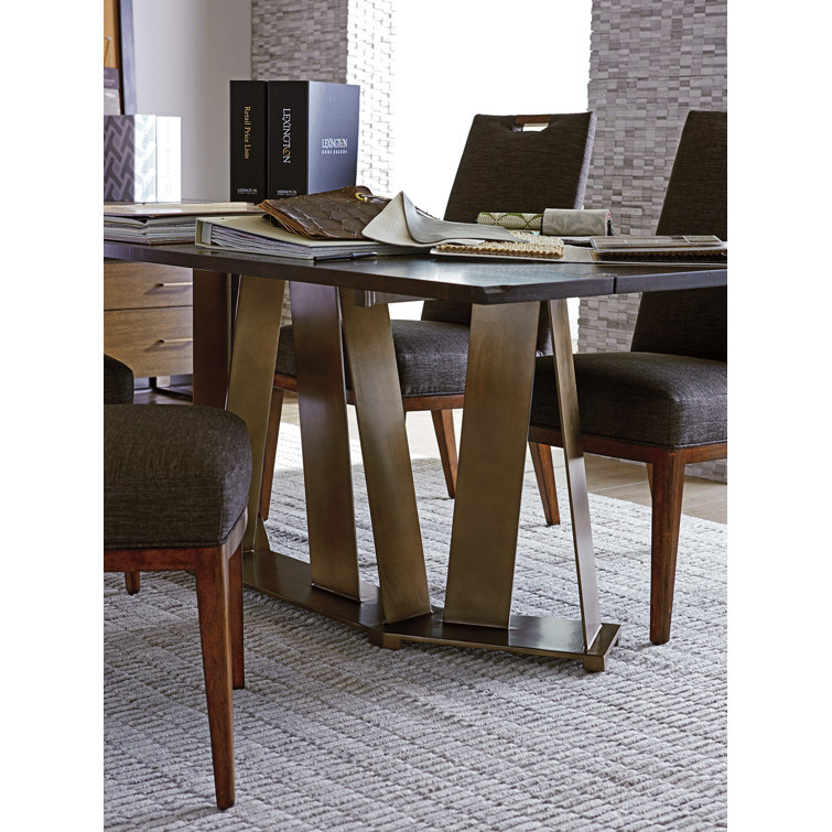Transitional Brown Wood and Metal Rectangular Console Table