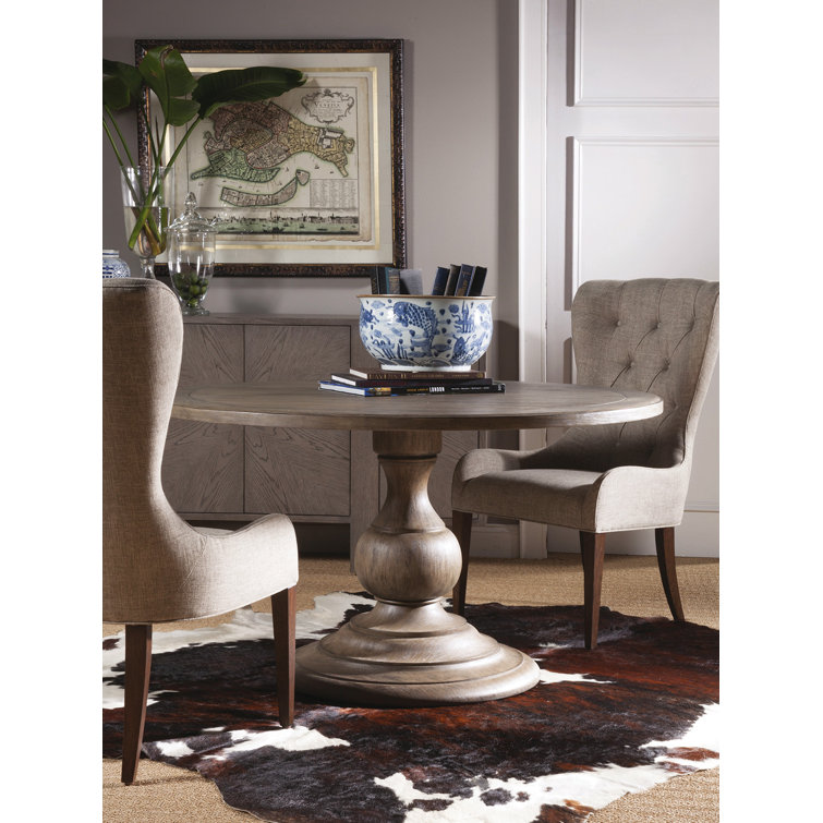 Grigio Round Pedestal Dining Table with Mahogany Veneer