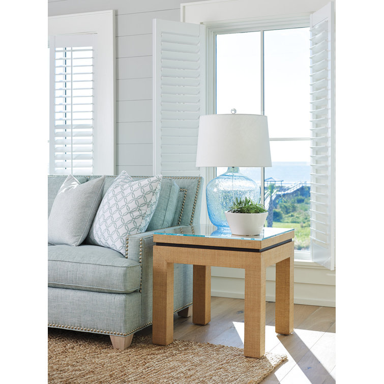 Newport Harbor 25" Square Wood and Glass Transitional Lamp Table