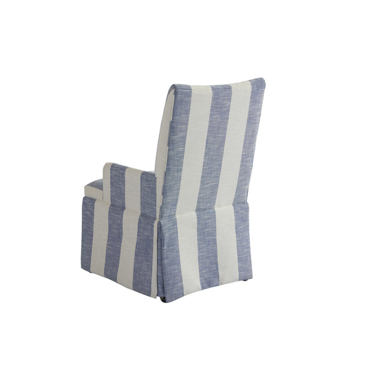 Blue and Beige Striped Upholstered Arm Chair with Wood Frame